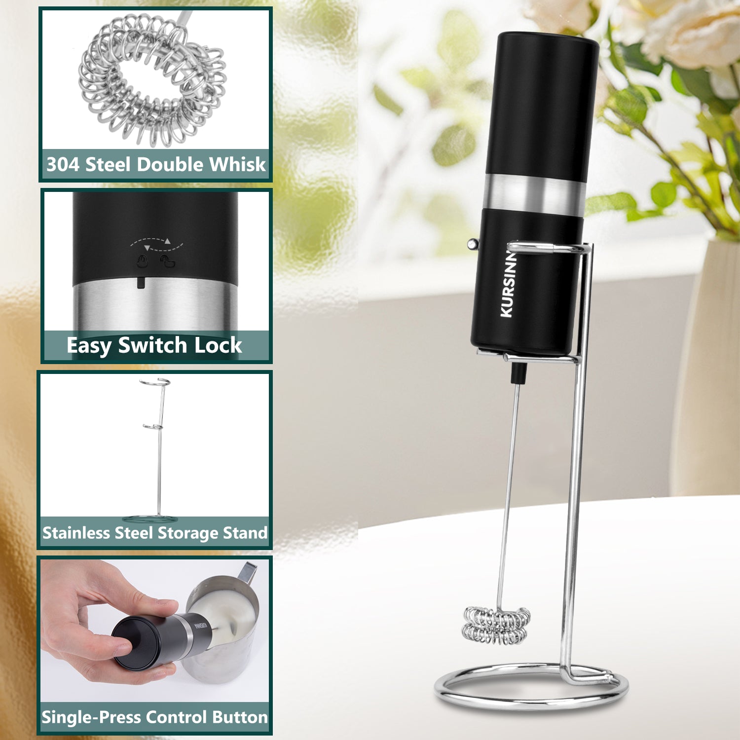 13000RPM Battery Operated Milk Frother Handheld for Coffee | Kursinna