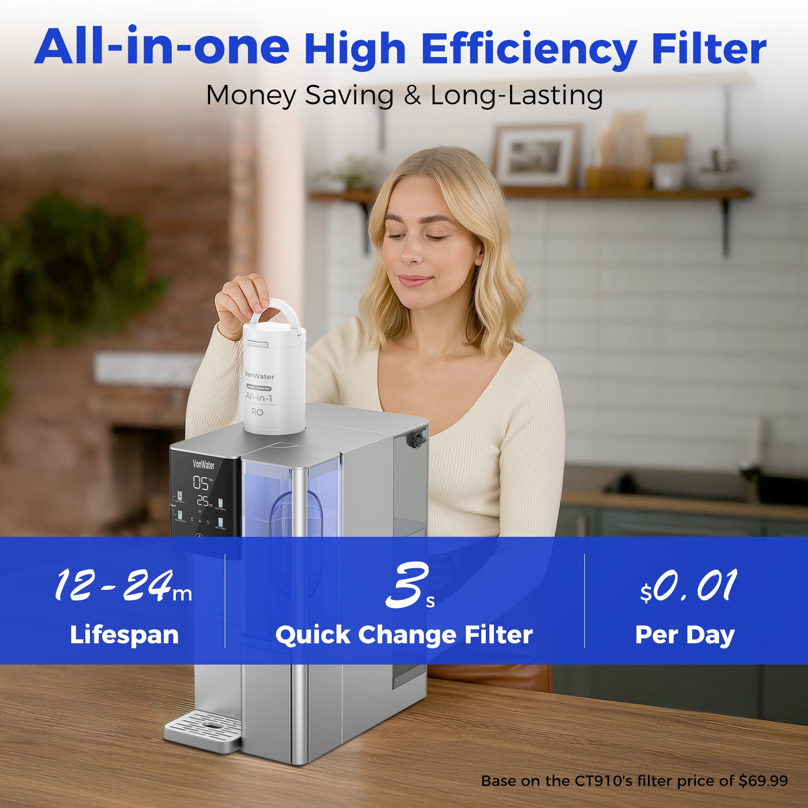 VonWater CT910HG | Instant Hot Countertop RO System, 7-Stage Water Purifier