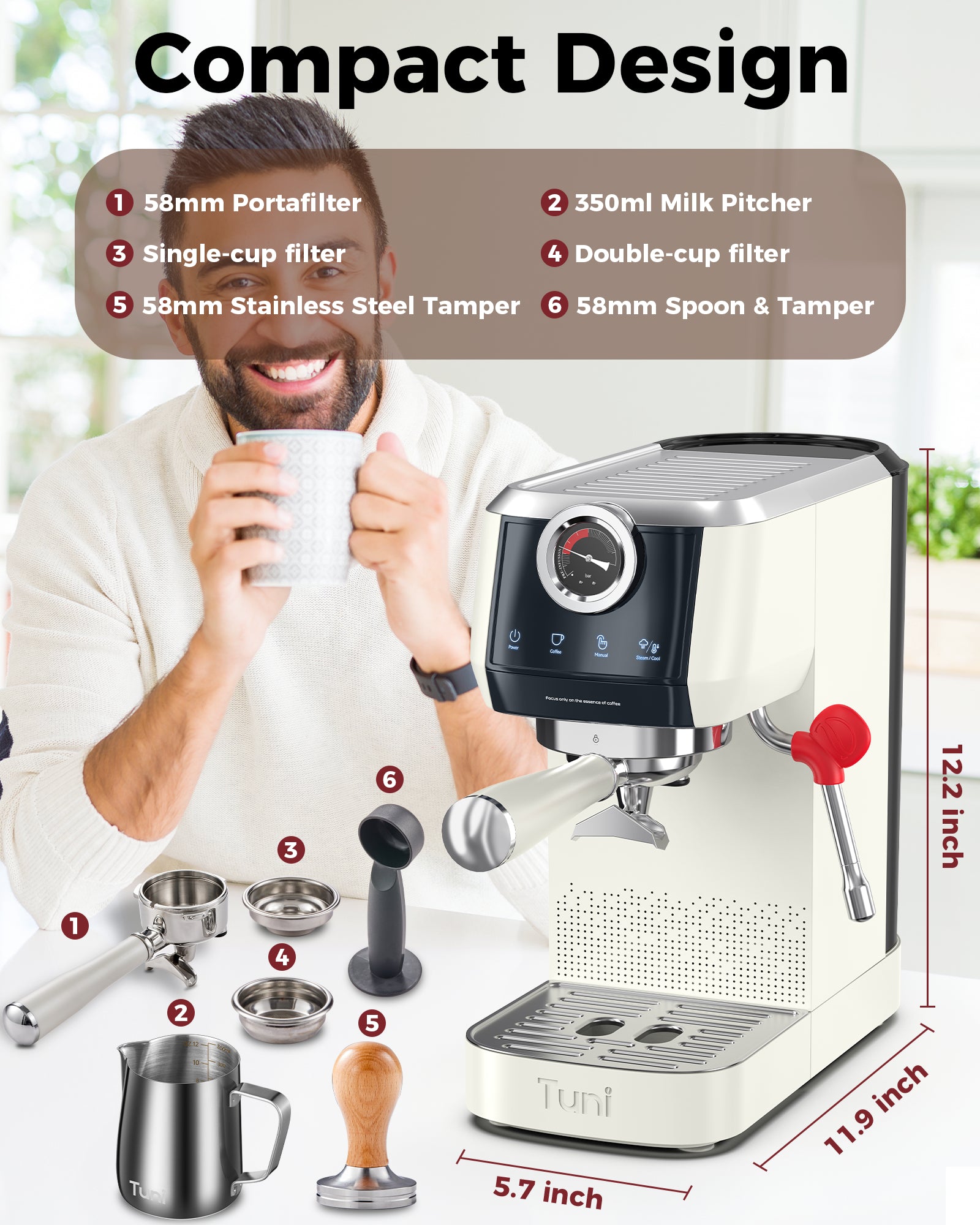 20Bar Espresso Machine, 58mm Dual Boiler Espresso Maker
