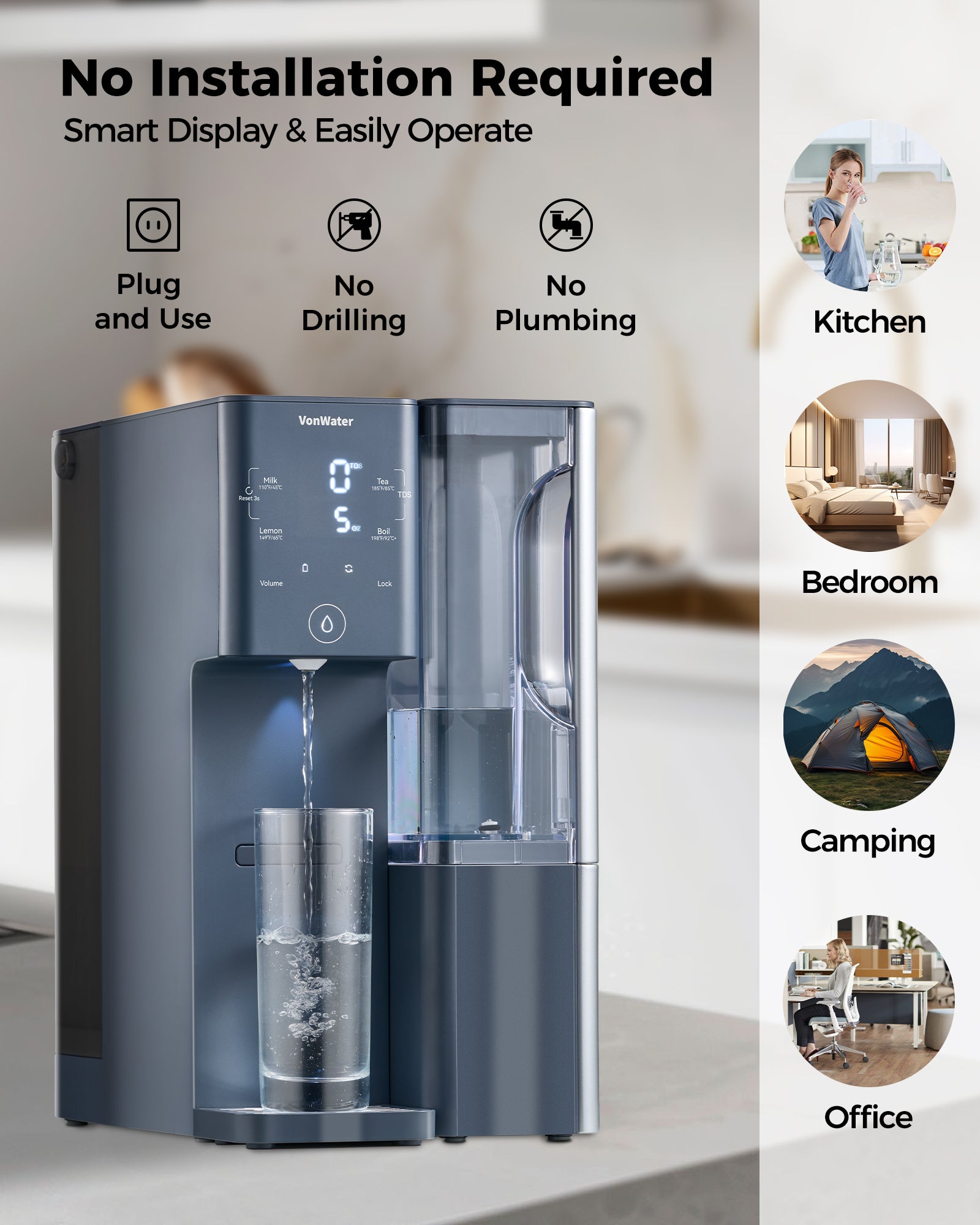 VonWater CT910H Instant Hot Countertop RO System, 7-Stage Water Purifier
