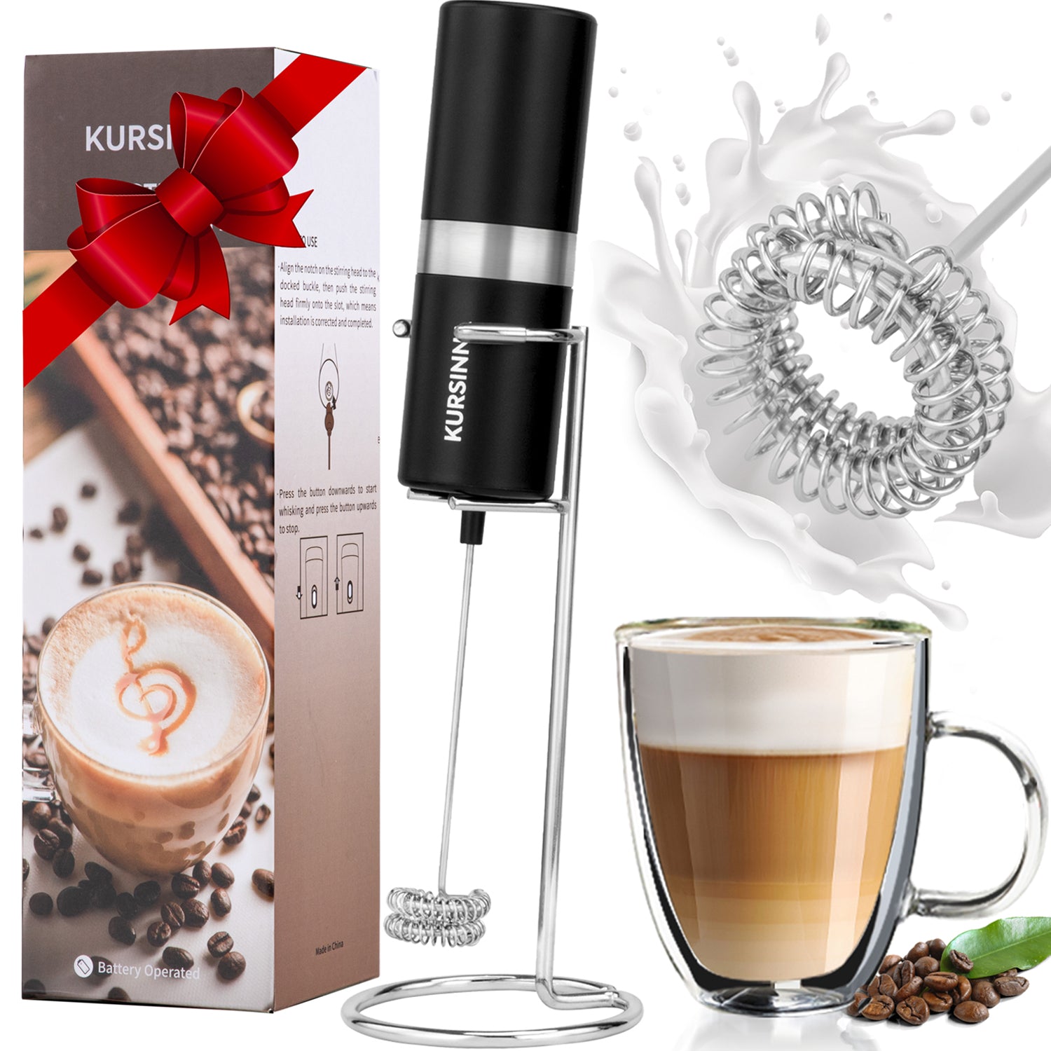 13000RPM Battery Operated Milk Frother Handheld for Coffee | Kursinna