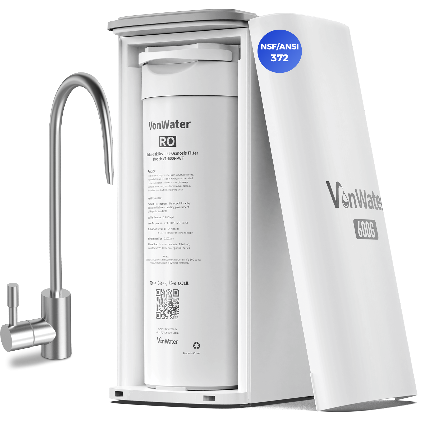 VonWater V1 All-in-1 Tankless Reverse Osmosis System | 600GPD | One Filter for 24-36M Lifespan