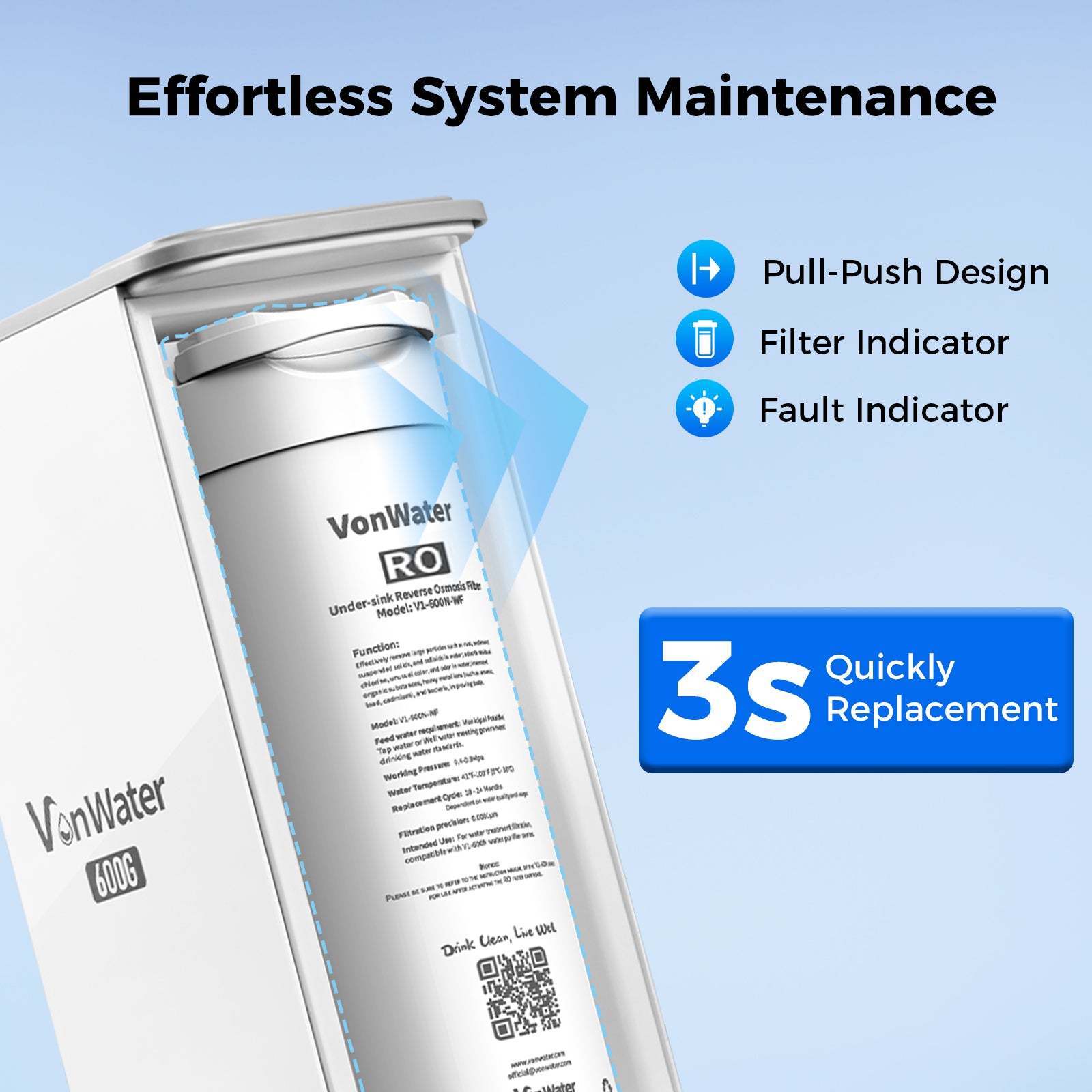 5 Stage 600GPD Tankless Reverse Osmosis Water Filter, Reduce TDS, PFAS, Heavy Metal