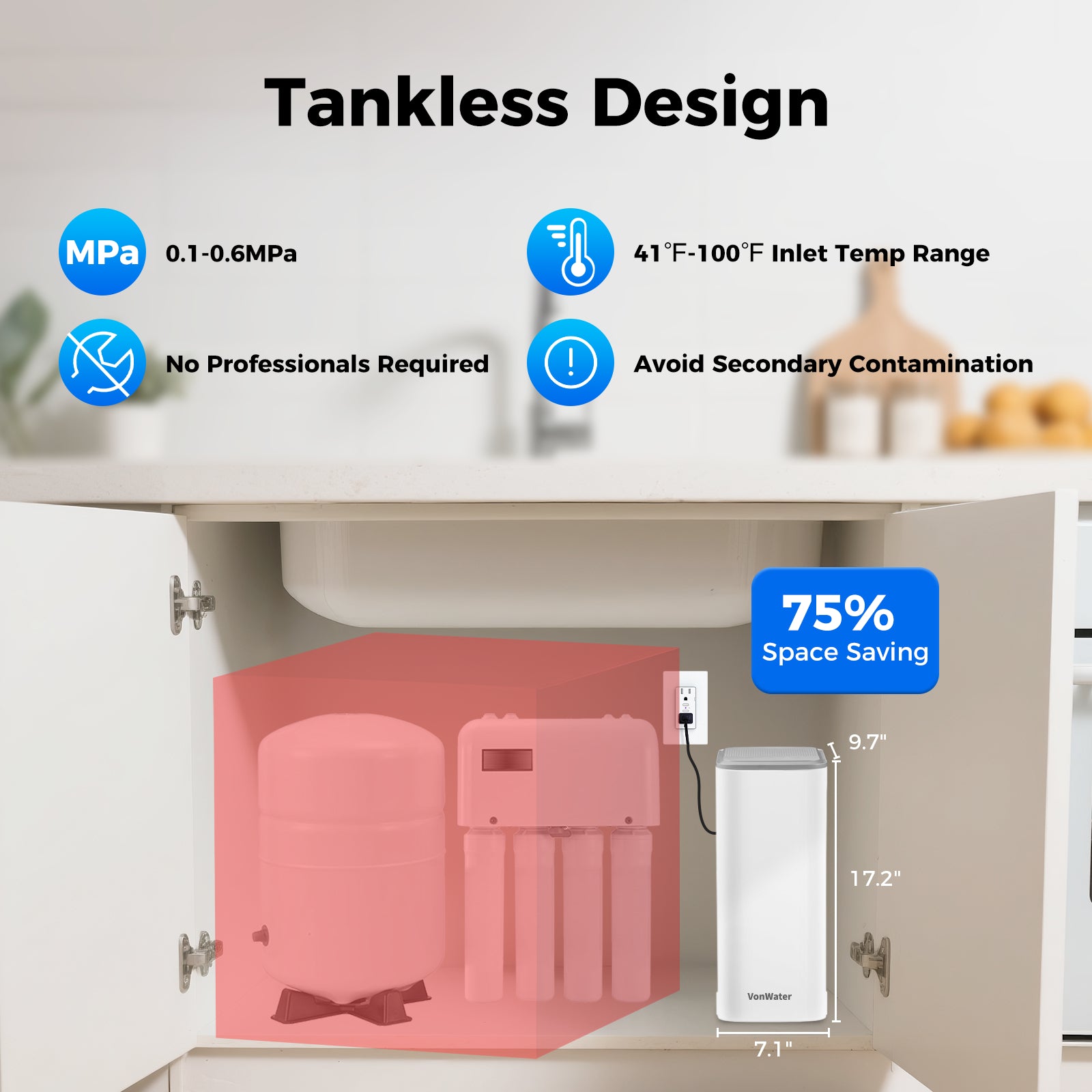 5 Stage 600GPD Tankless Reverse Osmosis Water Filter, Reduce TDS, PFAS, Heavy Metal