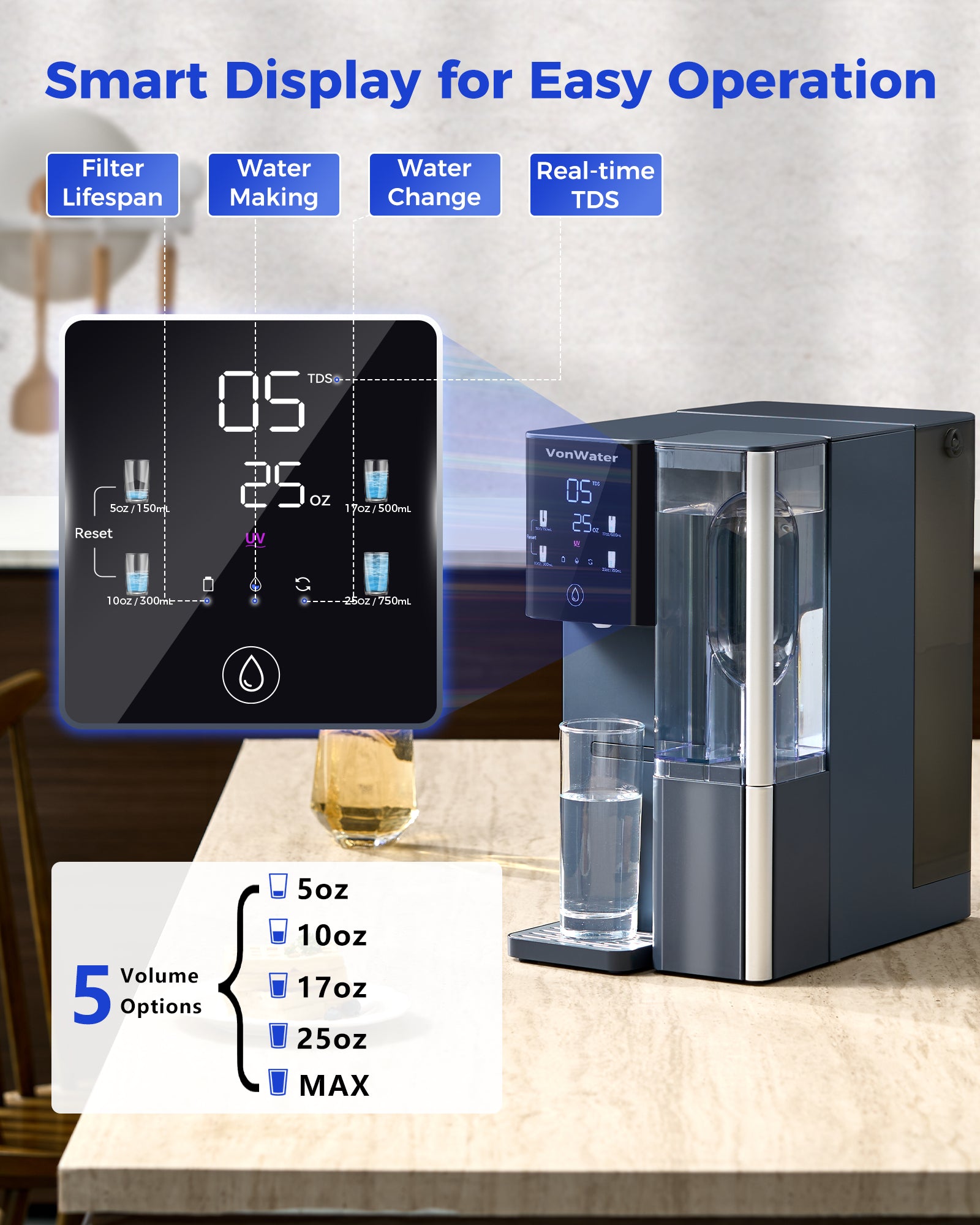 VonWater CT910 Countertop RO System | 7 Stage Reverse Osmosis Filter | 100GPD