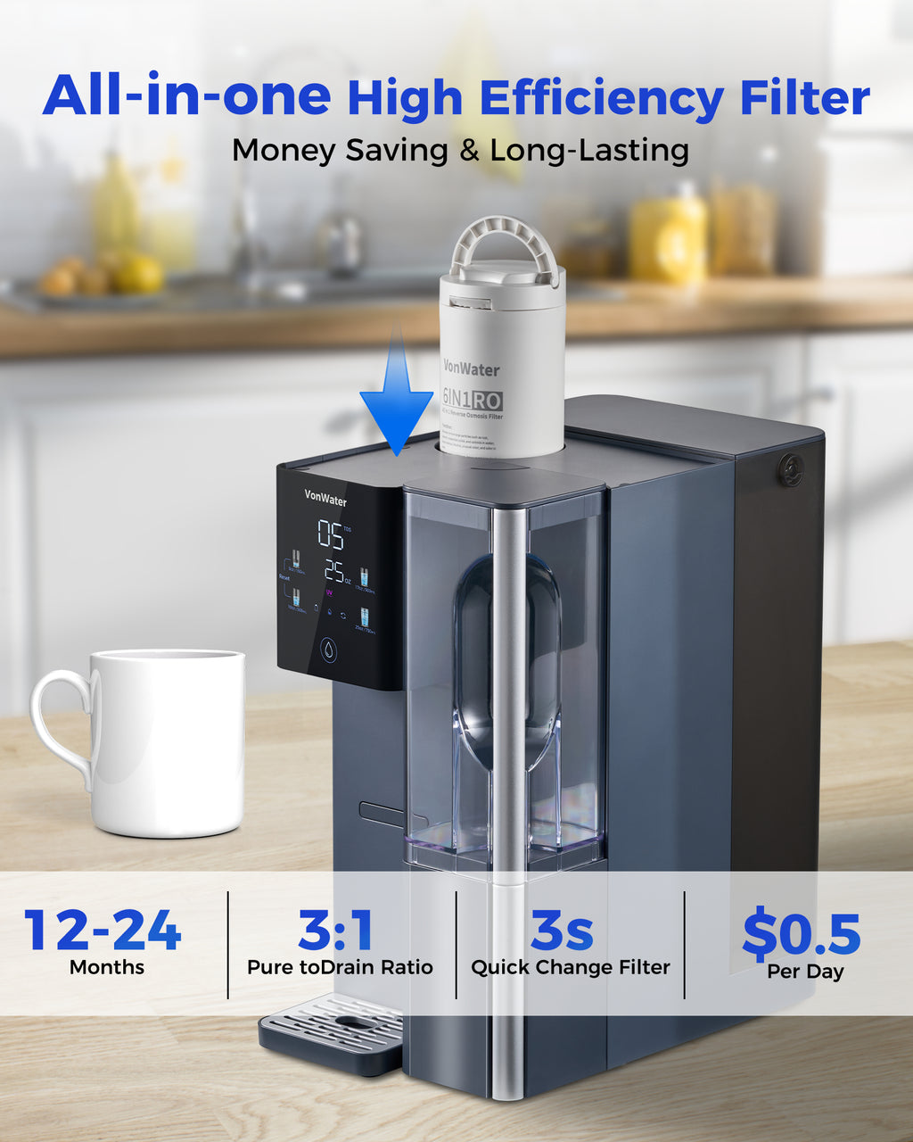 VonWater CT910 Countertop RO System | 7 Stage Reverse Osmosis Filter | 100GPD