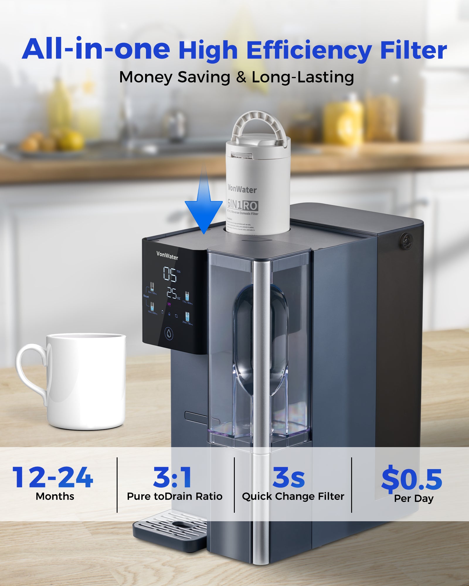 VonWater CT910 Countertop RO System | 7 Stage Reverse Osmosis Filter | 100GPD