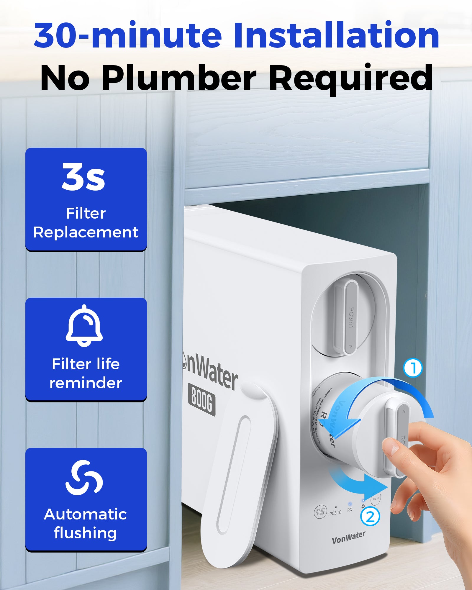 800GPD Tankless Under Sink RO System with Faucet, Reduce TDS, PFAS, Heavy Metal