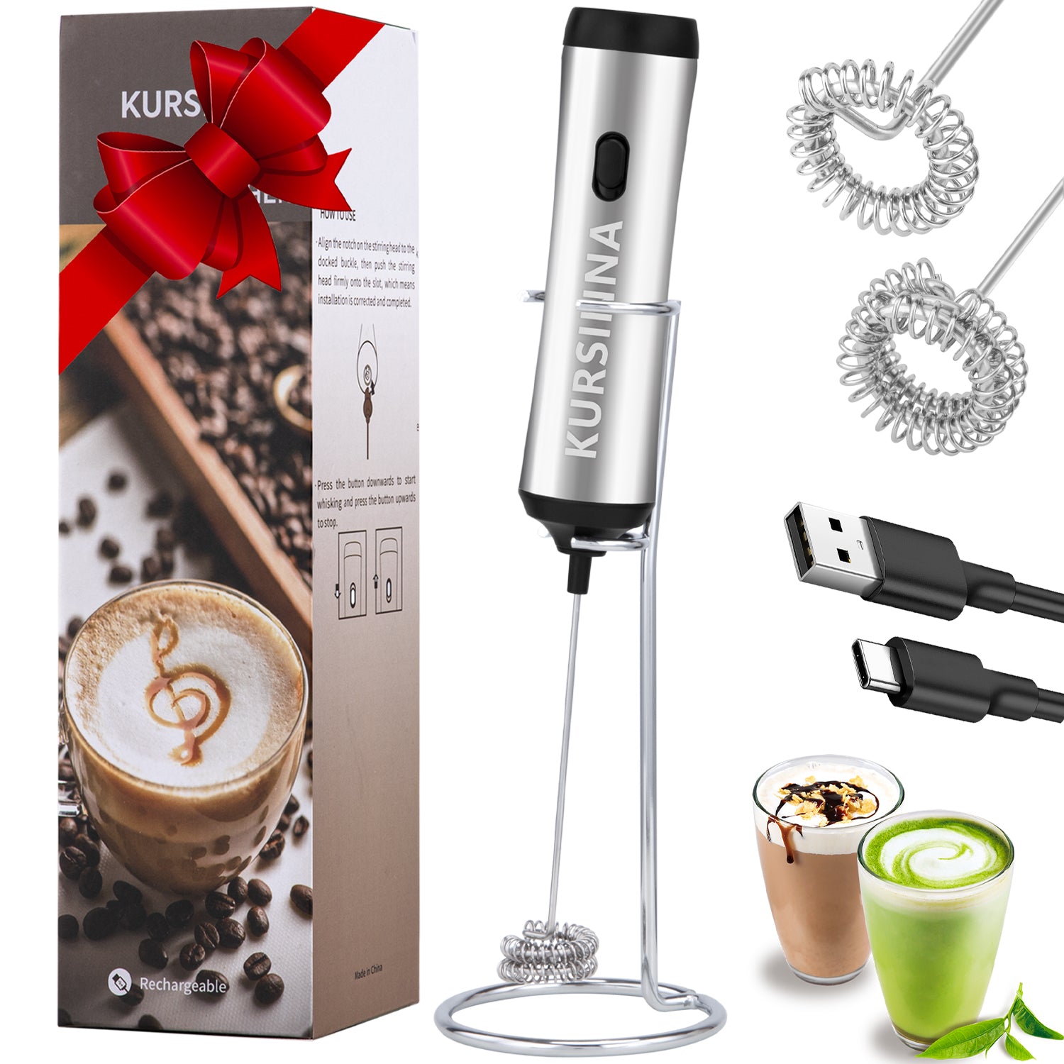Electric Milk Frother Handheld, Maestri House USB Type-C